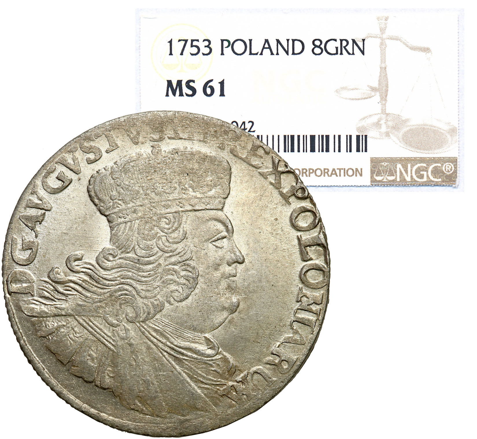 August III Sas. Dwuzłotówka (8 groszy) 1753 - bez liter EC - Lipsk NGC MS61 - WYŚMIENITA